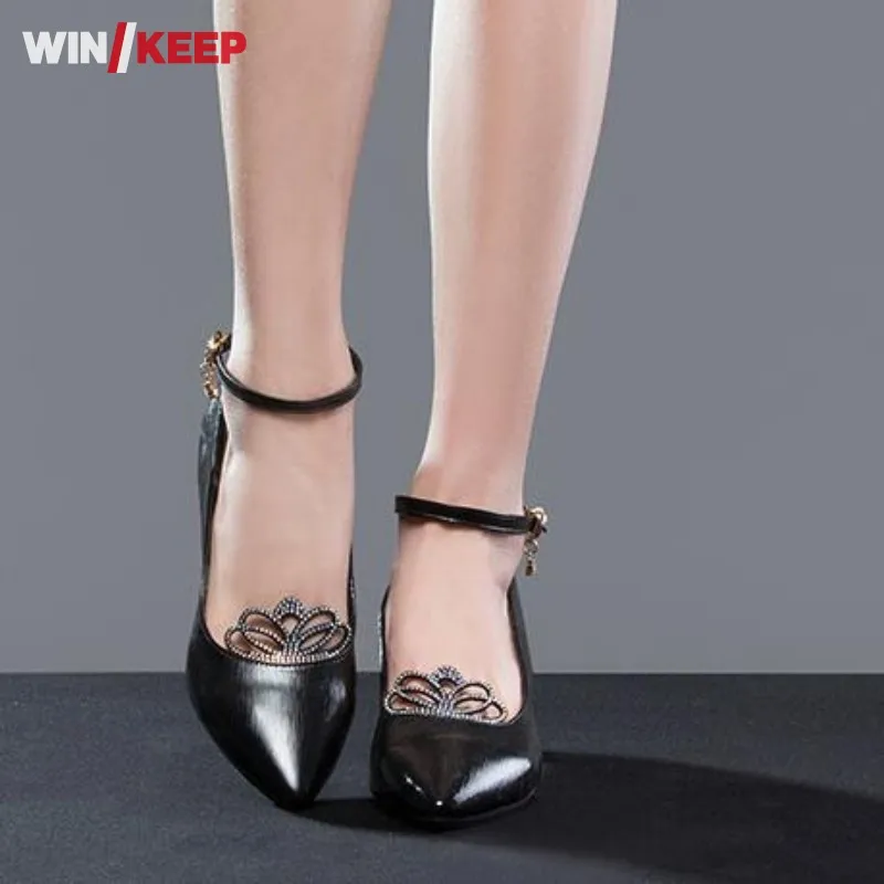 Women Ladies Ballroom Latin Dance font b Shoes b font Soft sole Mid Heeled Dancing Pointed