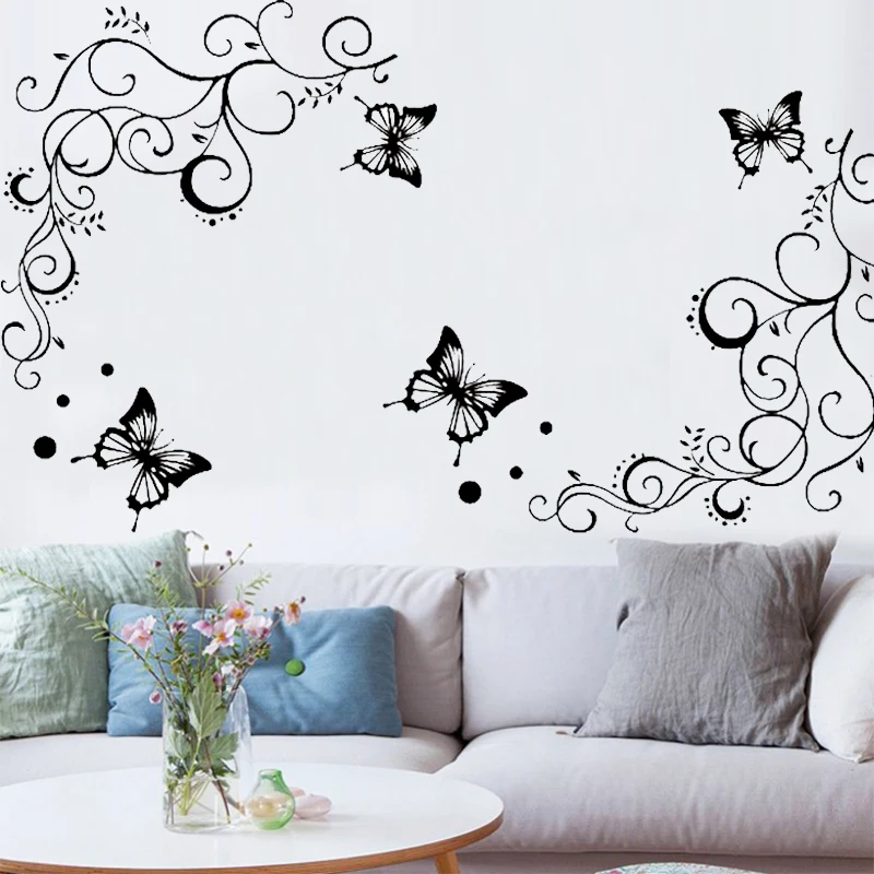 1PC New Butterflies Wall Sticker Flower Calssic Beautiful Black