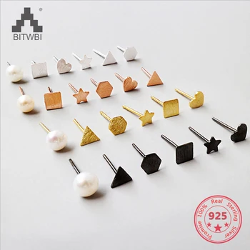 

6 Pieces 100% S925 Sterling Silver Ear Studs Asymmetrical Mini Star Pearl Heart Silver Stud Earring for Girl