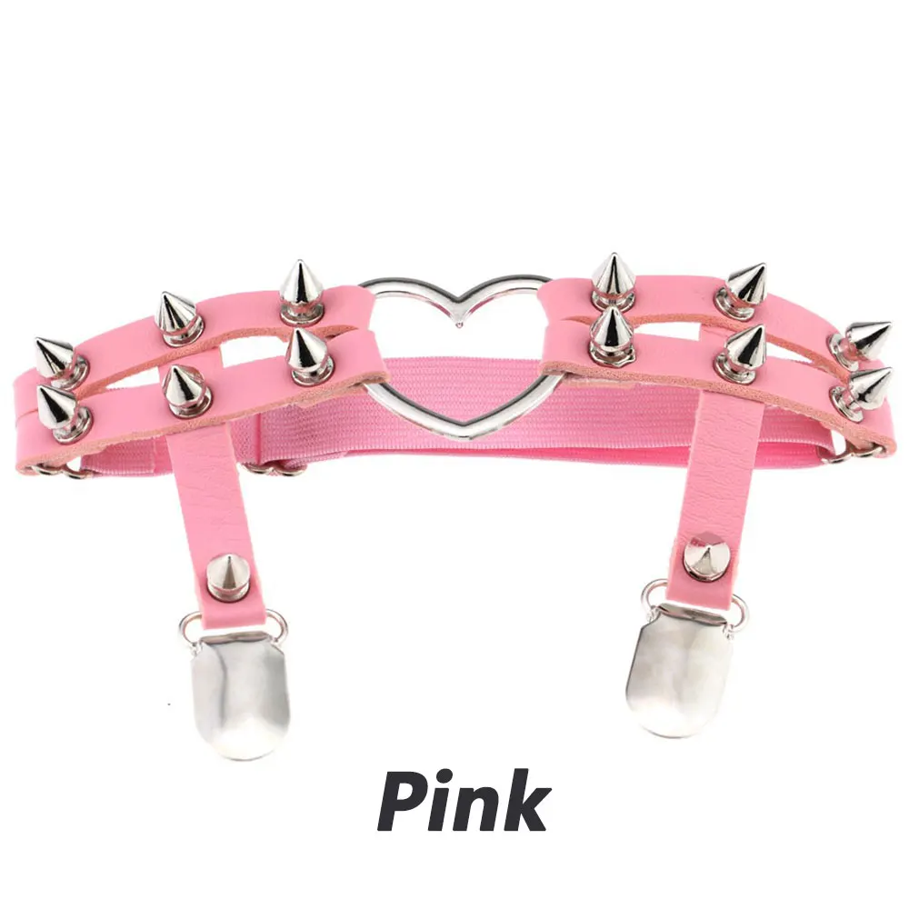 Кольцо в форме сердца с заклепками в стиле панк женские кожаные эластичные подвязки Пояс для чулок облегающее кольцо сексуальный готический аксессуар для одежды - Цвет: Pink
