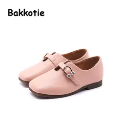 Bakkotie 2018 осень Модная одежда для детей, детская мода девушка Pu кожаные ботинки малыш горный хрусталь черный Туфли без каблуков мокасины для