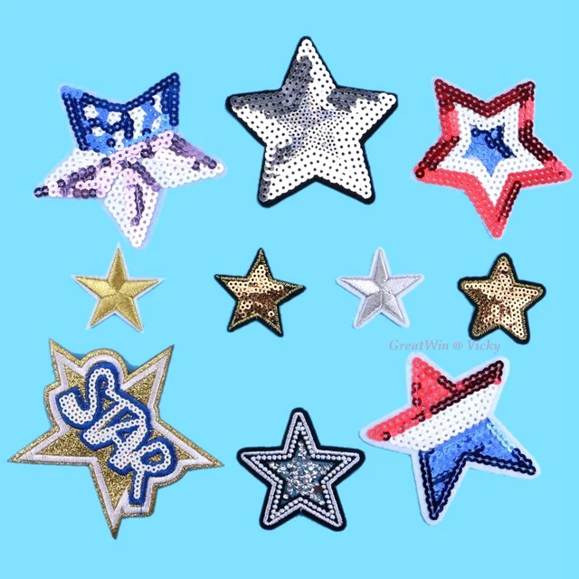 1Pc Star Sequins Patch Cloth Embroidered Appliques Sew On Patches