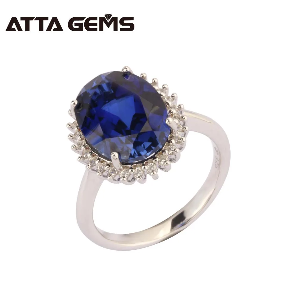 

Blue Sapphire 925 Sterling Silver Ring 7 Carats Created Sapphire For Women Silver Wedding Ring Fashion Christmas Gift