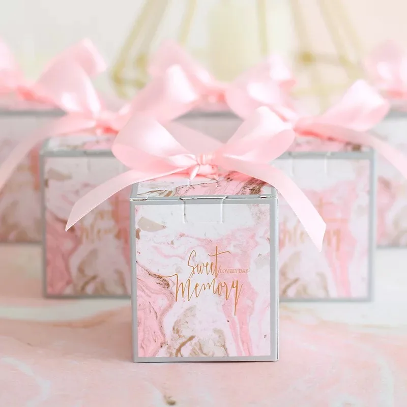 50 шт. милая розовая Свадебная квадратная коробка для конфет на день рождения, Детская свободная лента, шоколадные подарочные коробки, праздничные сувениры для гостей