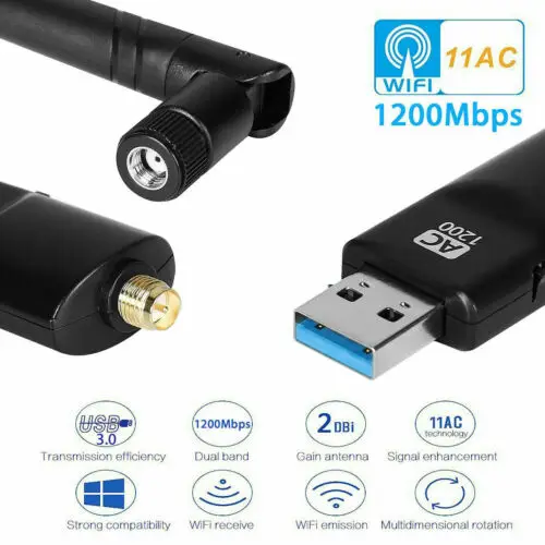 1200 Мбит/с двухдиапазонный 2,4 ГГц 5 ГГц беспроводной USB 3,0 WiFi адаптер 802.11AC w/антенна