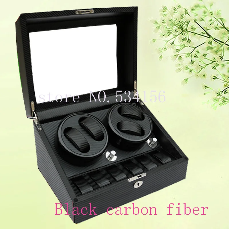 Новинка 4+ 6 черный карбоновый автоматический PU часы winder коробка для хранения дисплей часы двигатель ювелирные изделия подарок winder часы коробка - Цвет: Black carbon fiber