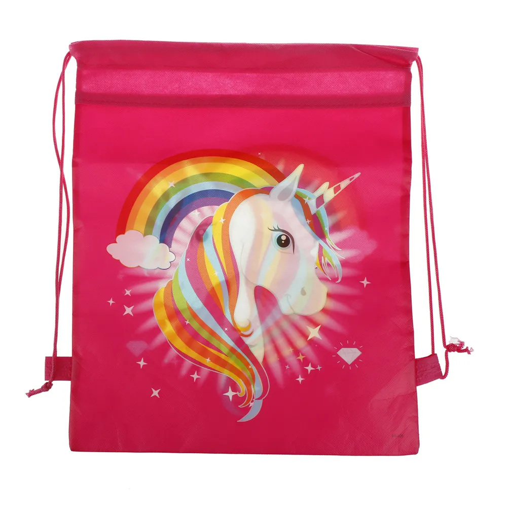 1PCS Gift Bag 35*28cm String Bags Kids Back Bags Supplies Cartoon Unicorn Theme Drawstring Bags