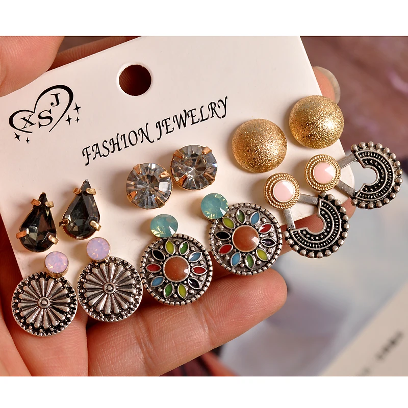 

New fashion jewelry wholesale girls party Bohemian style earrings mixed with 6 pairs/sets of earrings gift