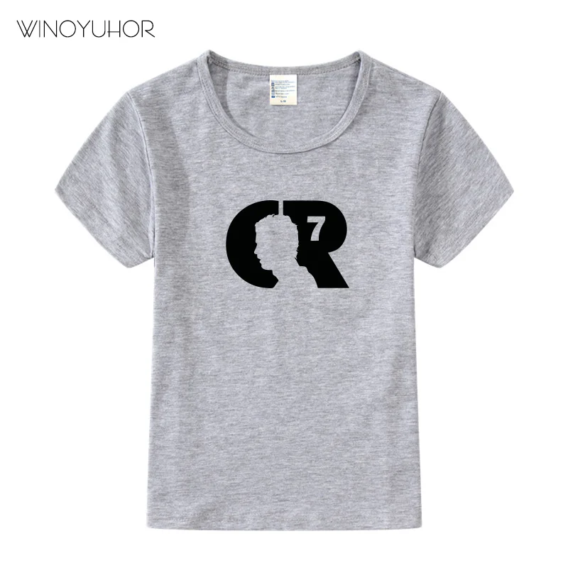 Kids CR7 Cristiano Ronaldo Print T-shirt Clothes Summer Casual Short Sleeve T Shirt Boys Girl Football Tshirt Cool Tee Tops - Цвет: Grey