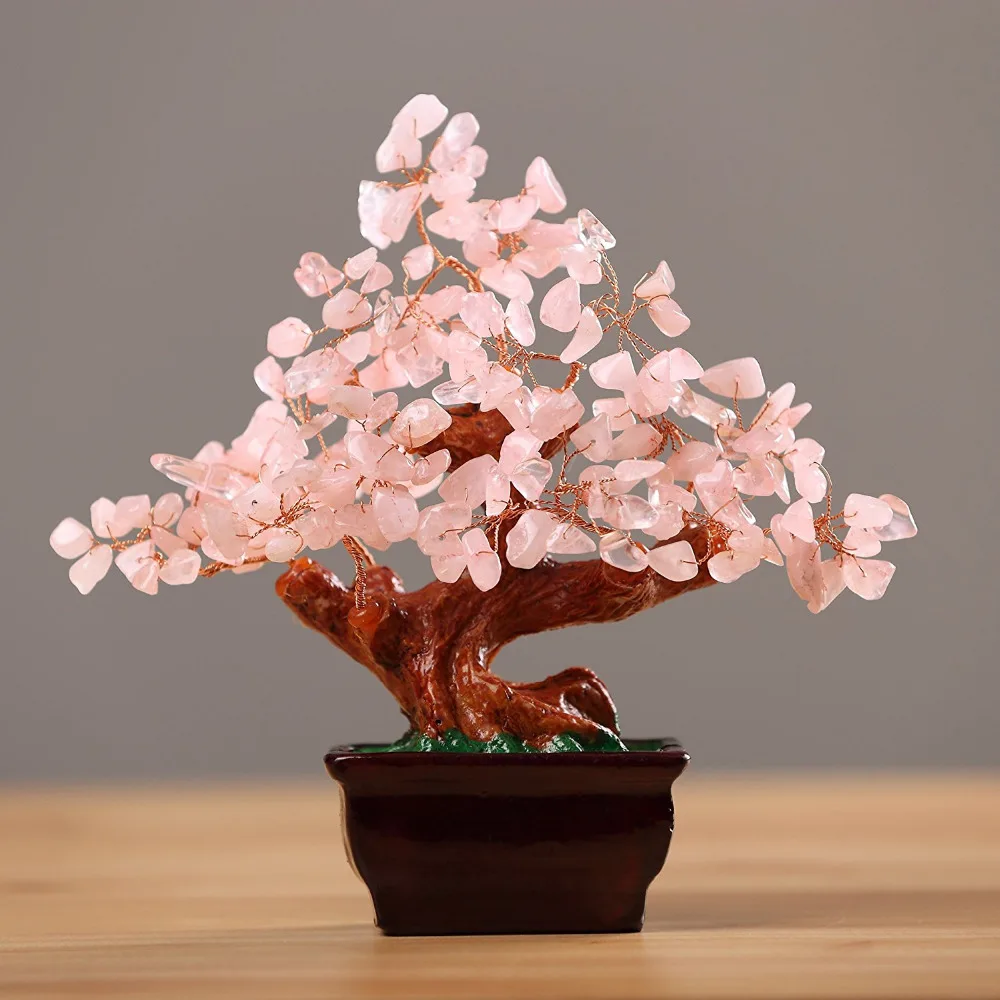 Фэн Шуй натуральный розовый кварц кристалл деньги дерево бонсай стиль украшения для богатства и удачи