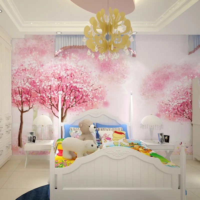 Детская комната девушка комната розовое дерево обои спальня прикроватная Фреска мультфильм дерево обои стикер стены papel pintado beibehang
