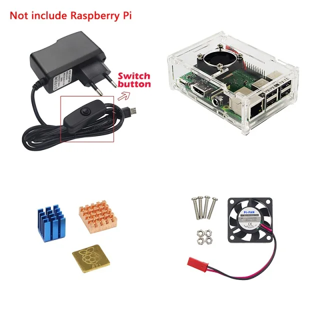 Для Raspberry Pi 3 комплект Акриловый чехол коробка+ вентилятор охлаждения+ адаптер питания зарядное устройство+ радиатор Coolor для Pi 3 Модель B 3B Plus - Цвет: Kit A