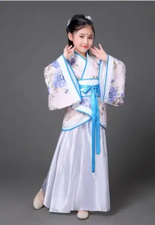 Rizi/детский красивый танцевальный костюм; платье принцессы; одежда Феи; традиционная детская одежда; детское платье династии ханьфу Тан - Цвет: White Flower