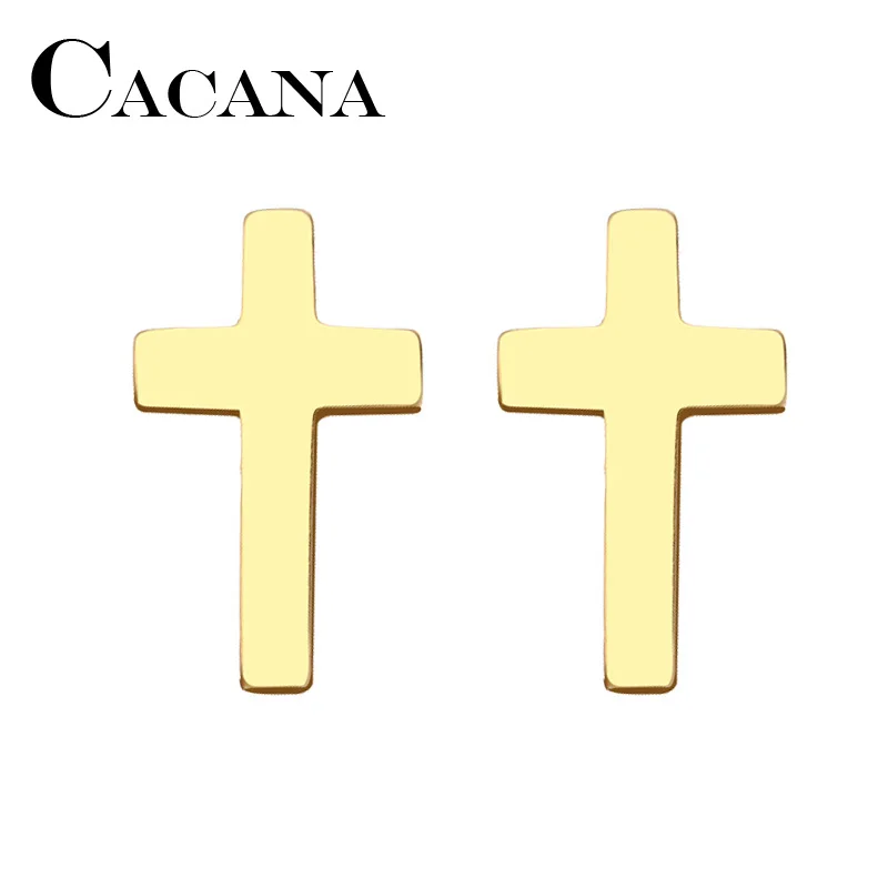 CACANA Stainless Steel Stud Earring For Women Man Cross Gold And Silver Color Lover's Engagement Jewelry Drop Shipping