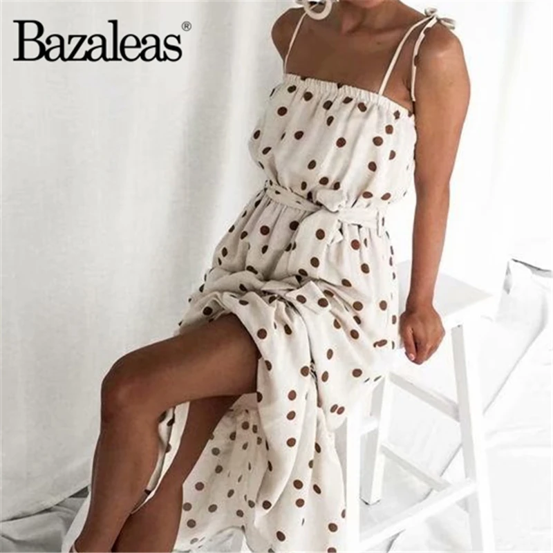 

Women Summer Chic Dot Print Midi Dress Casual Ruffles 2019 Women Dresses Sleeveless Vestidos