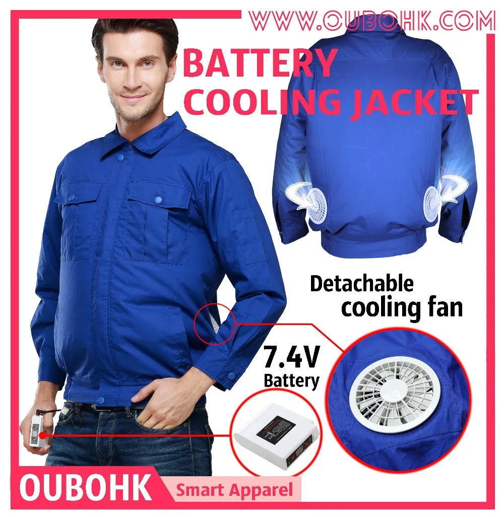 New Hot Sale Battery Cooling Jacket Summer Men Shirts With 2 Detachable Fans Cotton Work Wear