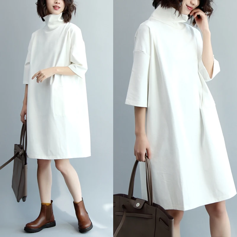 

2019 autumn new turtleneck women dresses plus size loose elegant all match lady party dresses top quality