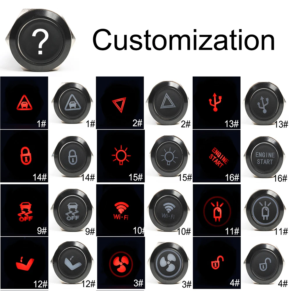 

19mm Alumina Momenary/Latching metal Led logo light latching fixed button switch mark customizable car speaker horn buttonswitch