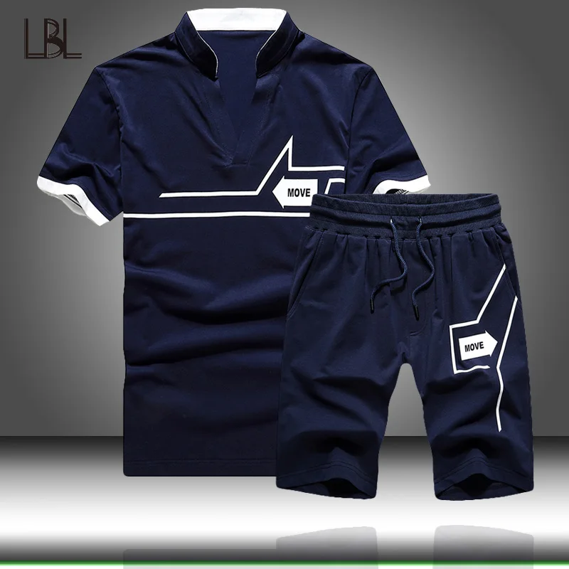 

Men Sets Summer Casual Men's Tracksuit T Shirt+Shorts 2PC Set Sport Sweatwear 2019 Fashion Sport Suits Male T-Shirt Short Sleeve
