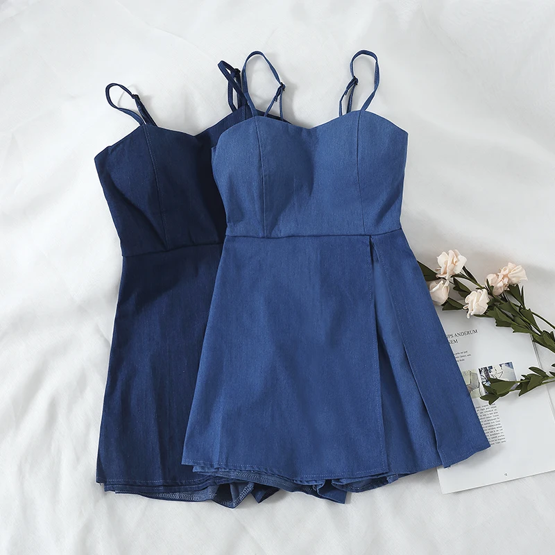 

Random 2019 Cami Romper Women Blue Straps Sleeveless Playsuit Summer Casual Wide Leg Romper Beach Boho Party Clothes