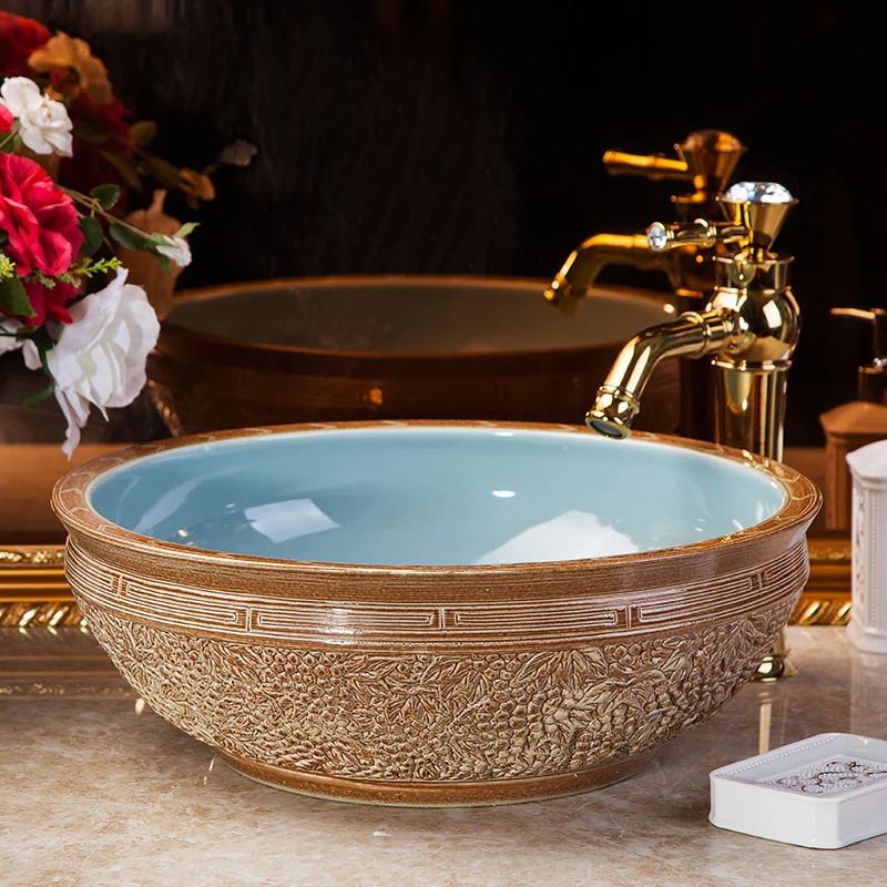 Procelain Europe Vintage Style Art wash basin Ceramic Counter Top Wash Basin Bathroom Sinks art