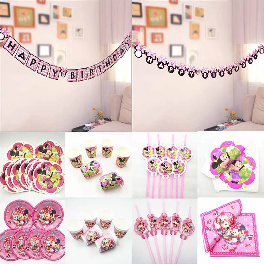 

Minnie Mouse Party Supplies Disposable Tableware Festival Favors Baby Shower Decorations Kids Birthday Party Decoration Set