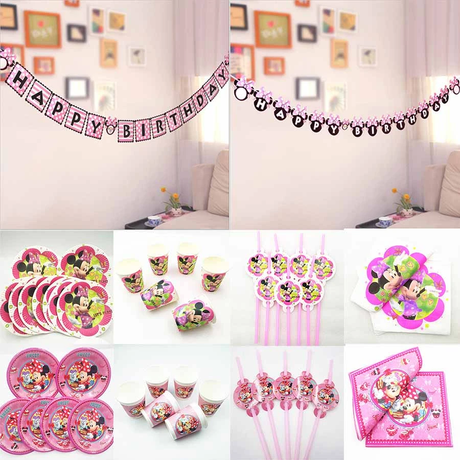 Minnie Mouse Pesta Banner Sekali Pakai Perlengkapan Festival Favor Baby Shower Gadis Ulang Tahun Pesta Dekorasi Kit Partai Pakai Peralatan Makan Aliexpress