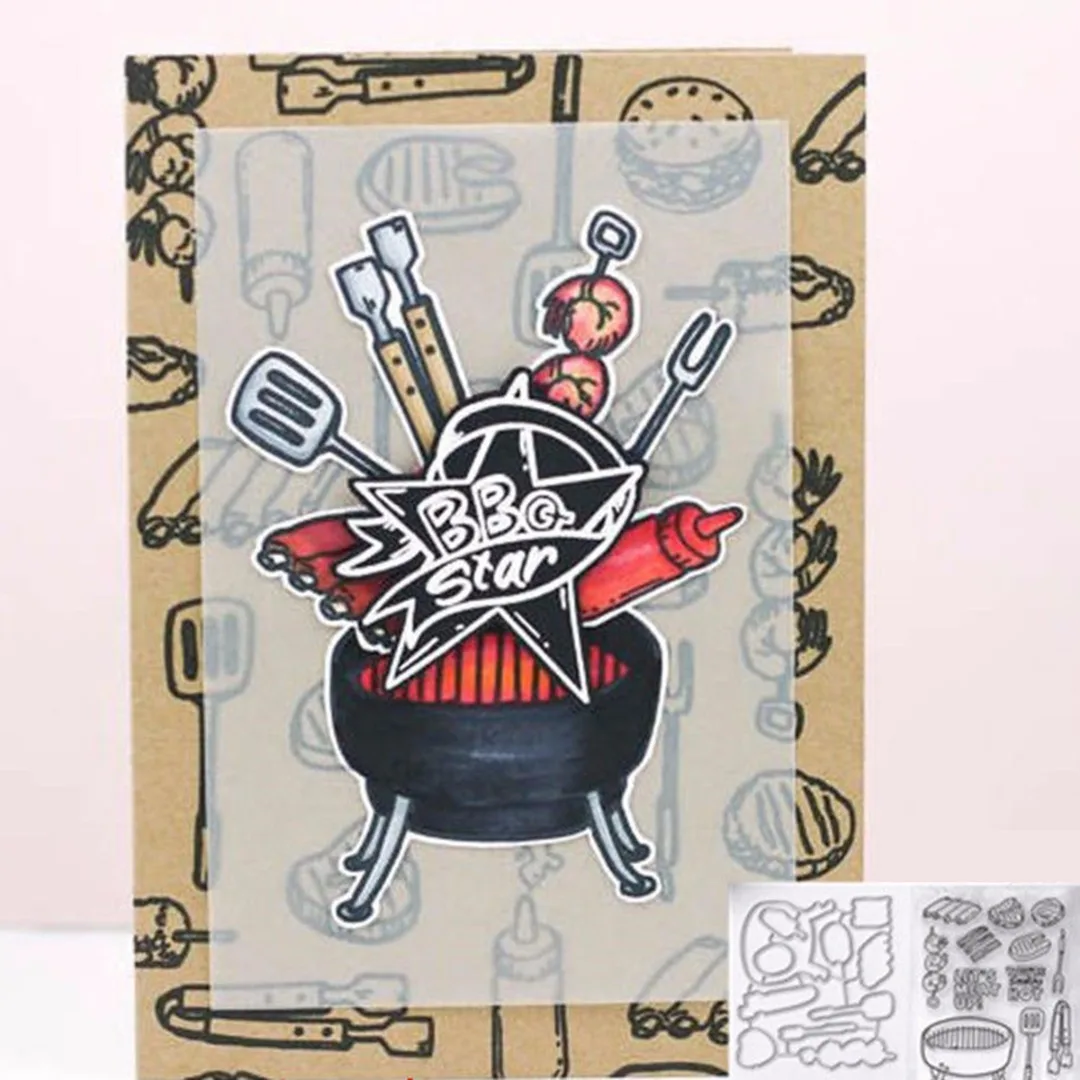 JX-LCLYL 90*130mm BBQ Metal Cutting Dies Stencil and Stamps DIY Scrapbooking Album Decoration