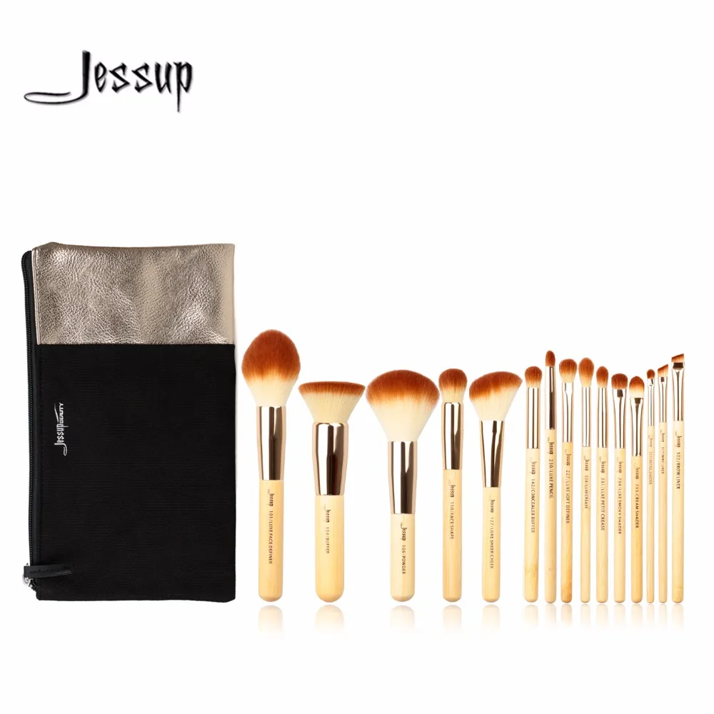 Jessup Brand 15pcs Beauty Bamboo Professional Makeup Brushes Set T140 Cosmetics Bags Women Bag CB002