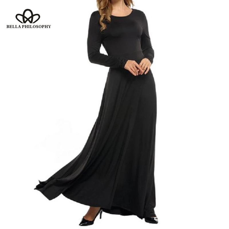 Wonder 2018 Autumn Woman Dress Western Style Solid Full Bow-Knot Casual party Natural Ladies Ankle-Length O-Neck Pleated