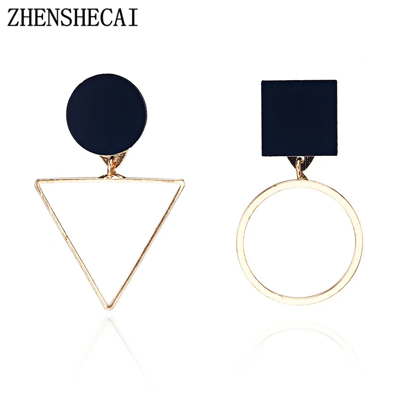 

Vintage Personality Asymmetrical Geometric Stud Earring For Women Girl Glamour Fashion Round Triangle Earrings Jewelry Gift e08