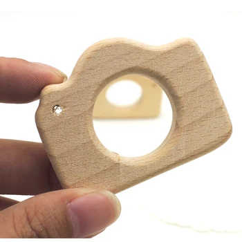 20pcs x  unfinished beech wooden teether Camera teether  Free Teether Clip pacifier clip nursing necklace  camera charm EA70-1