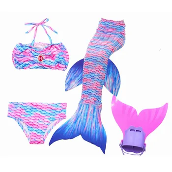 

4PCS/Set Girls Kids Swimsuit Mermaid Tail Swimmable Children Diamonds Mermaid Tail With Flipper Fin Costume for Girls Swimming