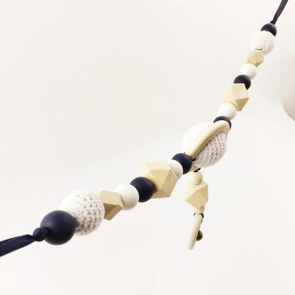 

Let's Make Pram Clip Pram String Silicone Beads Wooden Beads Baby Necklace Teether Toy Stroller Chain Infant Toy Wooden Necklace