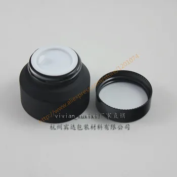 

50g painted black frosted Glass sloping shoulder cream jar with black plastic lid+white inner lid,,cosmetic container