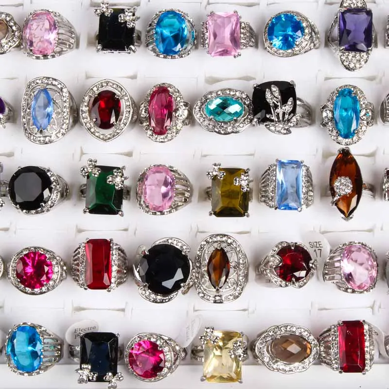 

10pcs Fashion silver stone Ring vintage ethnic women men unisex color mix styles alloy Jewelry wholesale lots rings