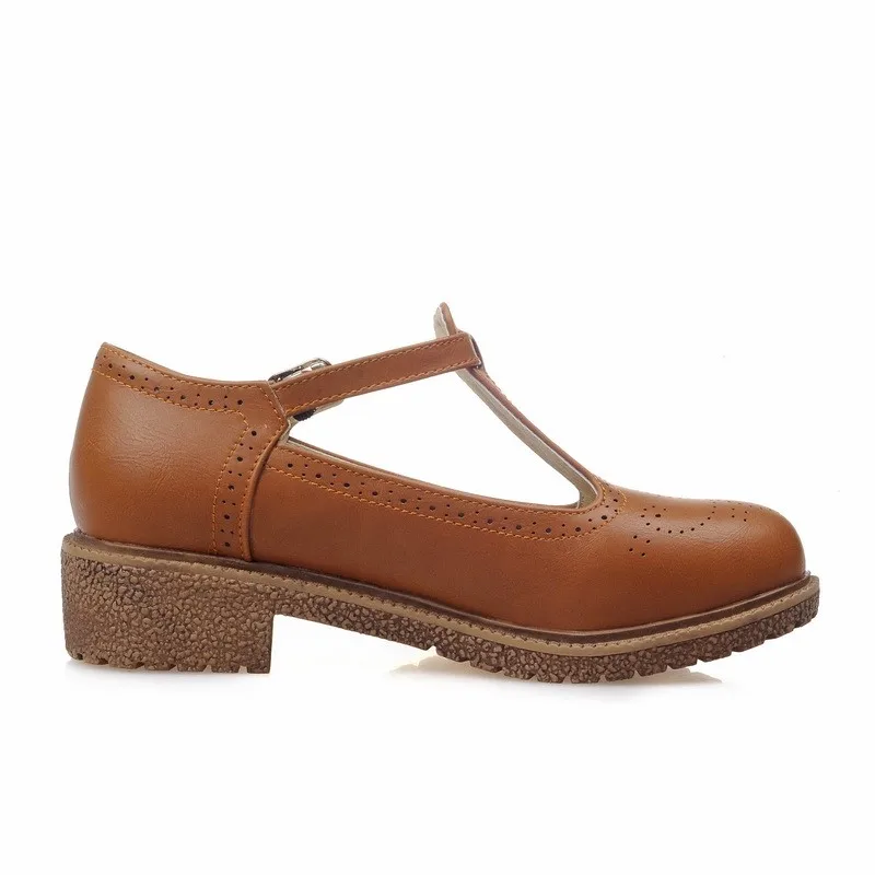 Fashion T-straps Oxford Shoes Women Flats Spring Fashion Flat Heels Casual Ladies Black Brown Loafer Shoes Girls Comfortable