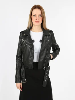 

Black faux leather-pattern biker Jacket