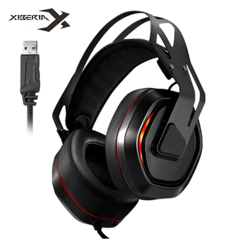 Xiberia S18 PC Gamer Headset USB 7.1 Surround Sound Gaming Headphones Bass Casque with Microphone Led Light for Computer Laptop