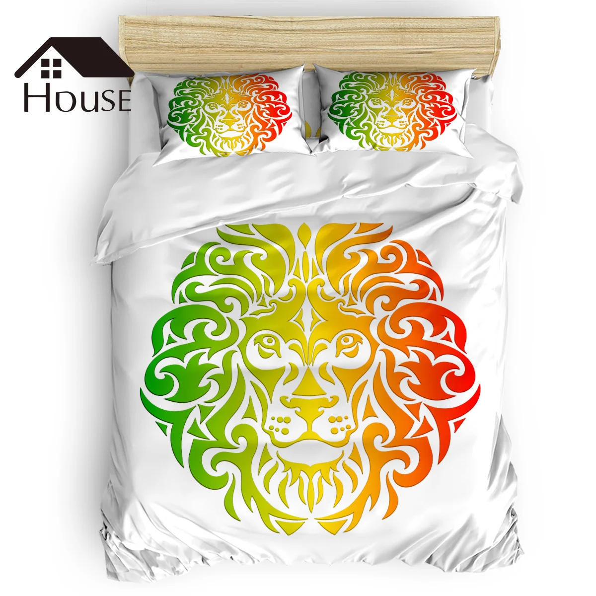 

BIGHOUSES Duvet Cover Set Red Green Lion Face Abstract Art Duvet Cover 4 Piece Bedding Set