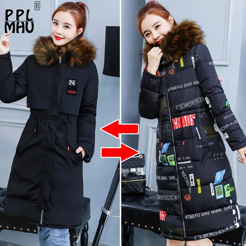  2019 Fashion Winter Jacket Women Slim Fur Hooded Both Two Sides Wear Long Parkas Jacket Ladies Thic