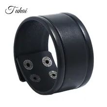 Модный винтажный кнопочный подлинный кожаный браслет коричневый и черный панк широкий манжет простой браслет для мужчин декоративный широкий шарф браслет