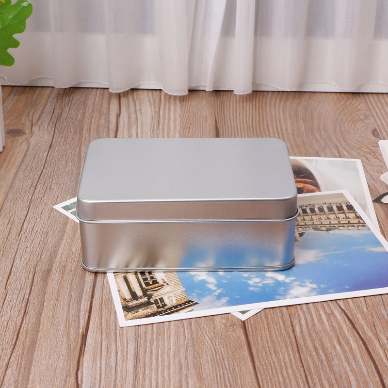 OOTDTY Small Metal Storage Box Tin Silver Storage Box Case Organizer For Money Coin Candy Key