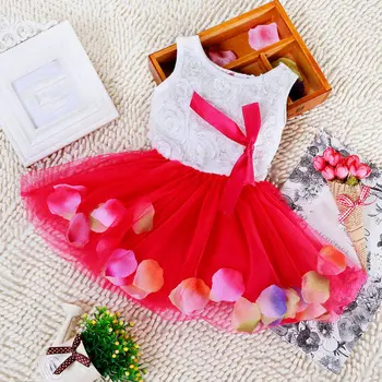 

Baby Girls Dress Princess Dress Kids Girls Party Bow Flower Print Lace Dresses Kids Clothing 5 Colors Summer Clothing
