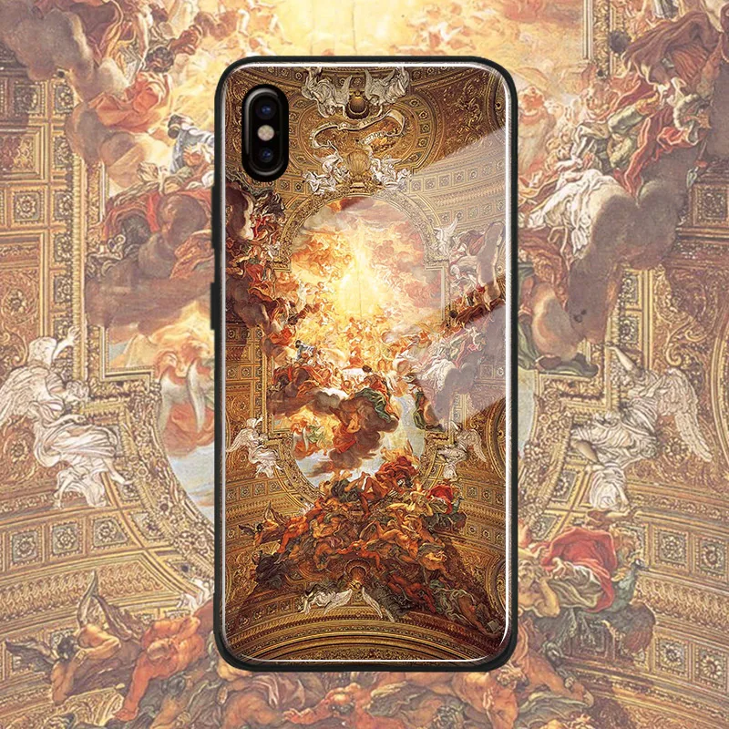 

Christian art fresco painting tempered glass cover for iPhone 5 5s se 6 6s 7 8 plus x xr xs max soft silicone phone case shell
