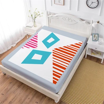 

Color Block Bed Sheet Geometric Striped Fitted Sheet Patchwork Deep Pocket Mattress Cover Home Textile Polyester D30