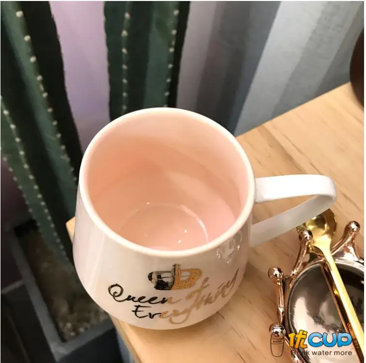 Стиль скандинавский Золотой креативный знак короны розовое сердце для девушки для завтрака керамическая чашка для кофе с крытой ложкой кружки