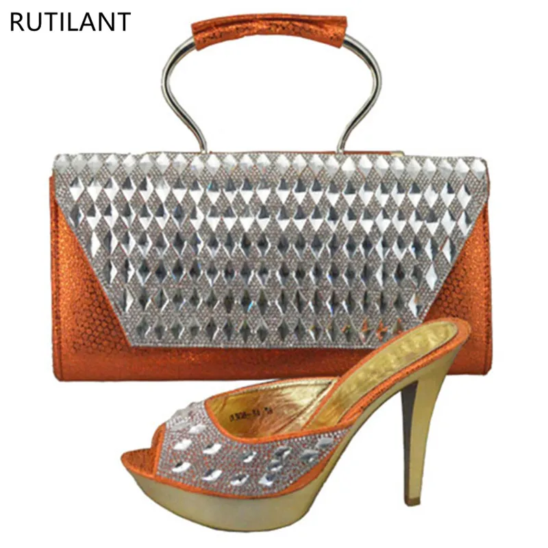 New Italian Shoes and Bag Set Decorated with Rhinestone Woman Italian Shoes and Bags Set Party