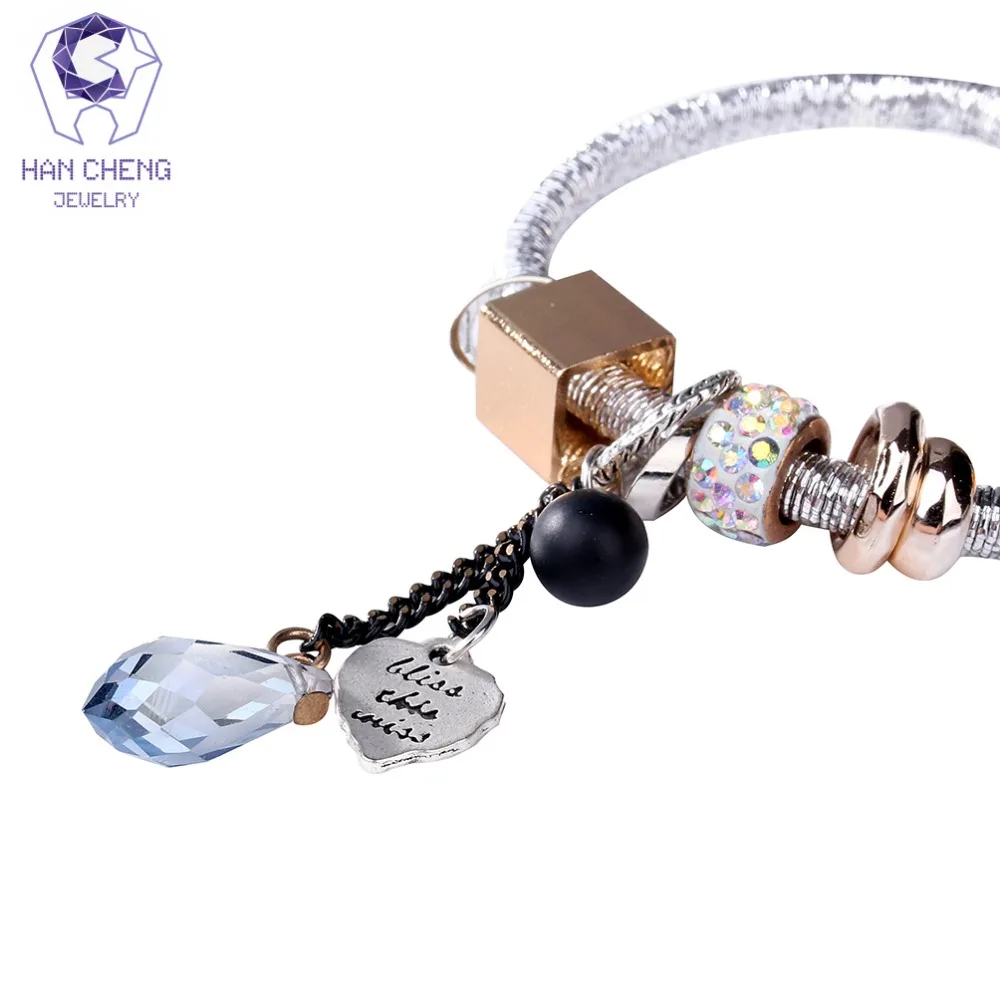HanCheng Новый Boho веревка ручной работы сердце Шарм браслет горный хрусталь
