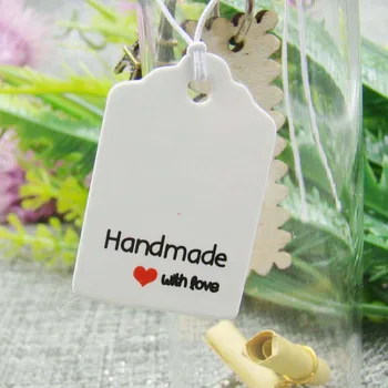 

300pcs 3*2cm scallop white Handmade with love taging tags for gift /candy box/ wedding /cookie/baby show favors paper label tag